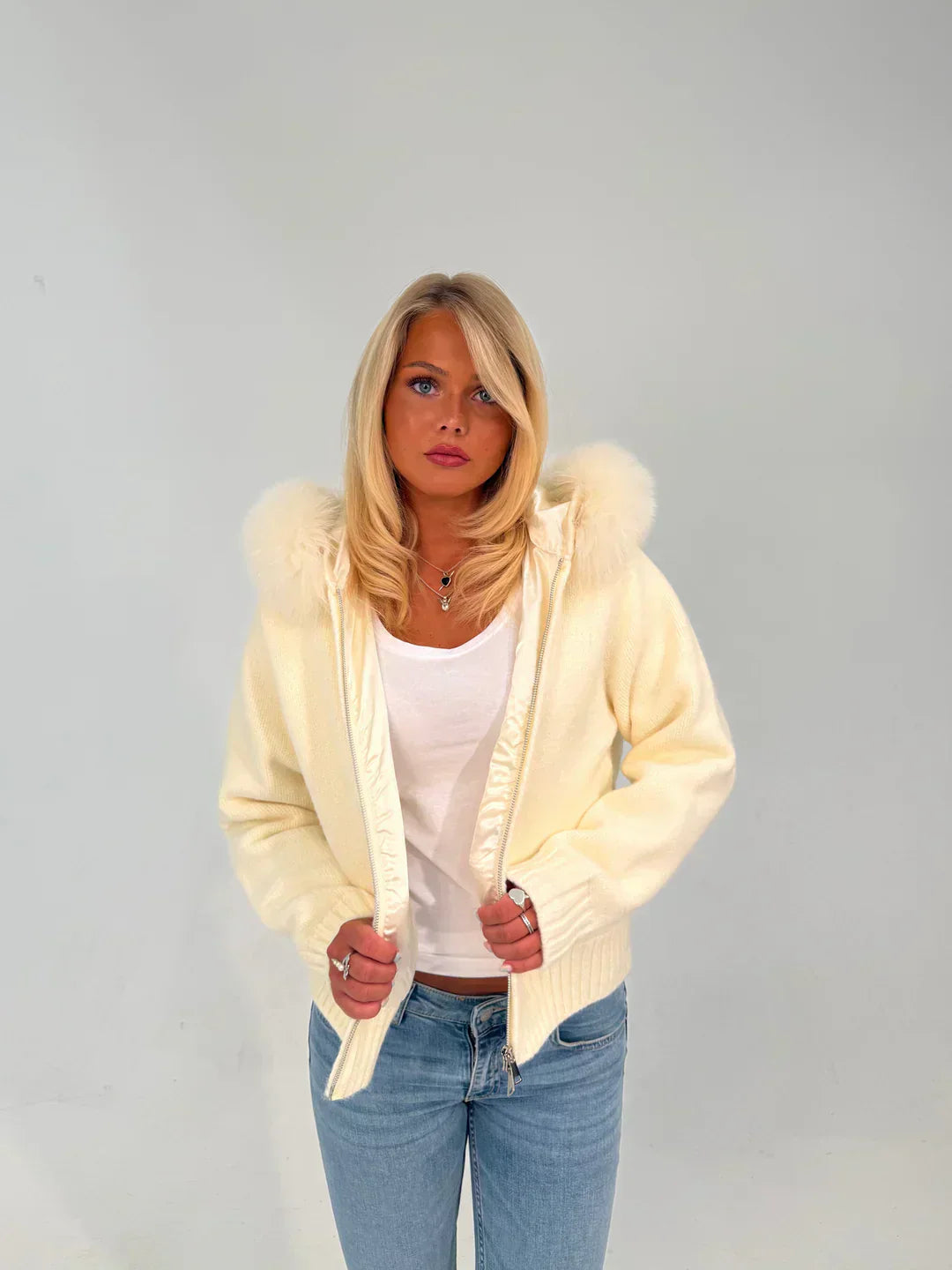 FUR ZIP JACKET WHITE