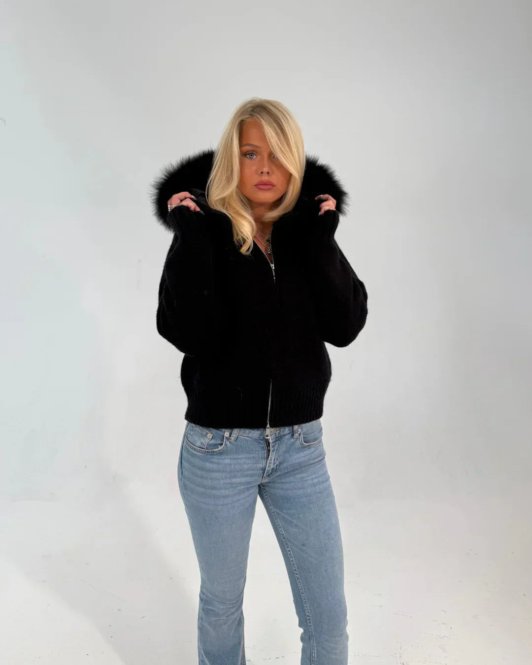 FUR ZIP JACKET BLACK