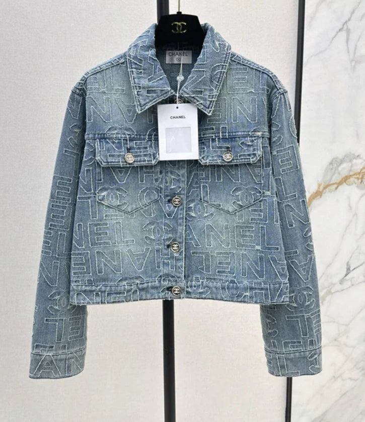 pattern denim jacket