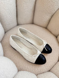 WHITE LEATHER BALLERINA FLATS