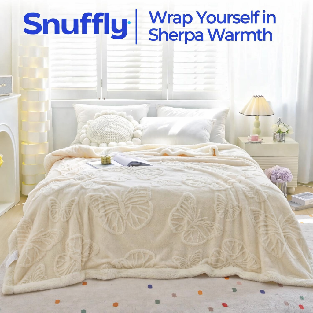 Snuffly® Coral Butterfly Charm Fleece Flannel Blanket