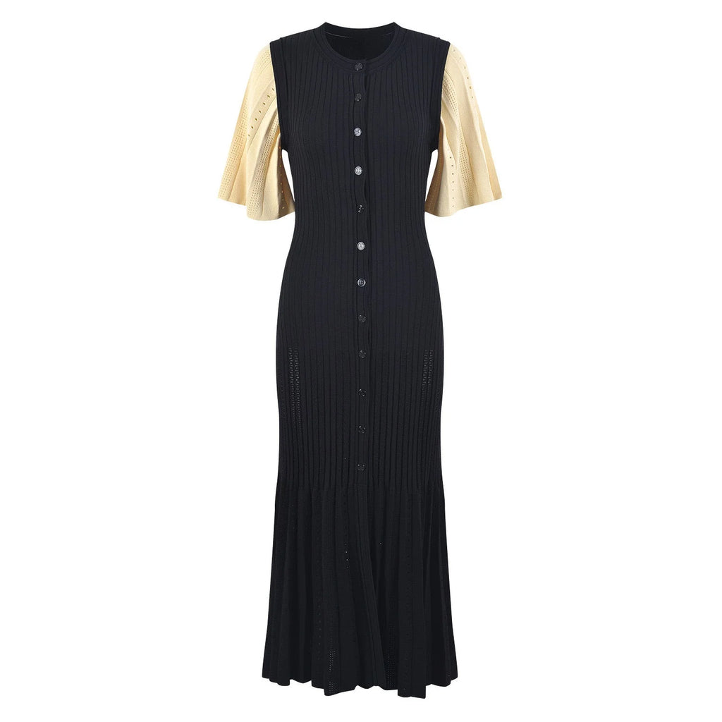 SANDRA TWO TONE TRICOT DRESS BLACK