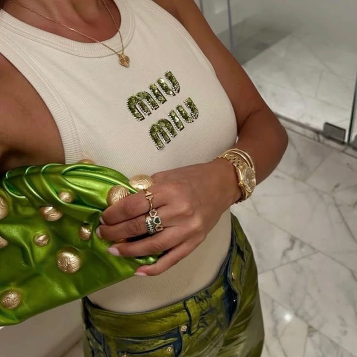 MIUE GREEN LETTERS TANK TOP