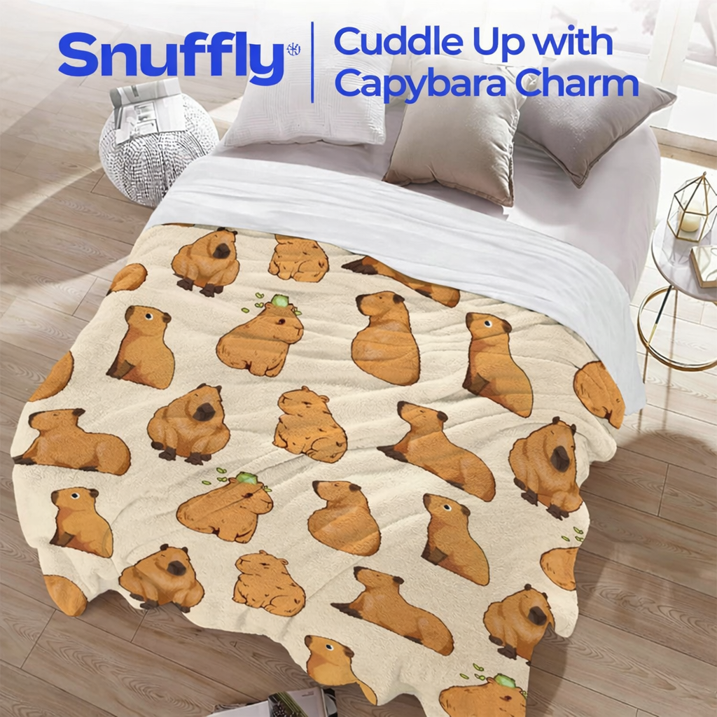 Snuffly® Capybara Print Plush Flannel Blanket