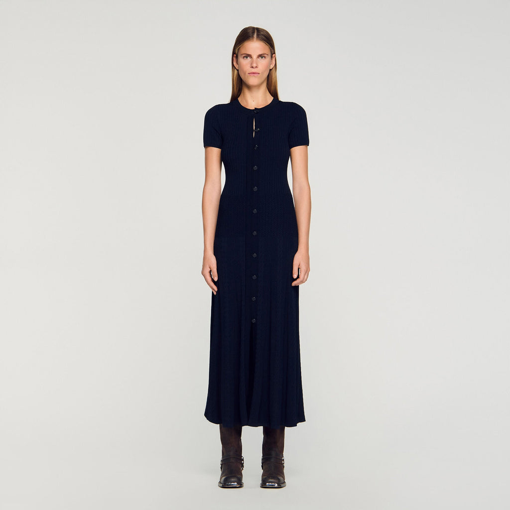 SANDRA LONG KNITTED MARINE DRESS