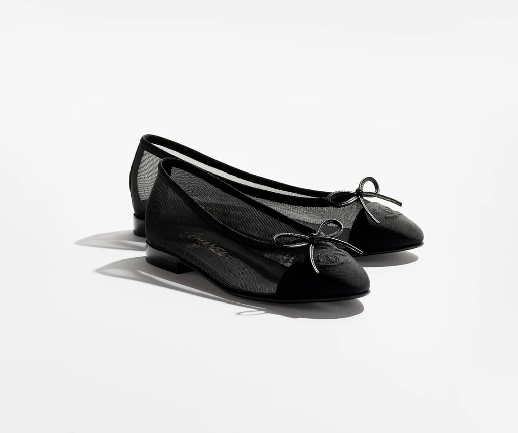 BLACK MESH BALLERINA FLATS