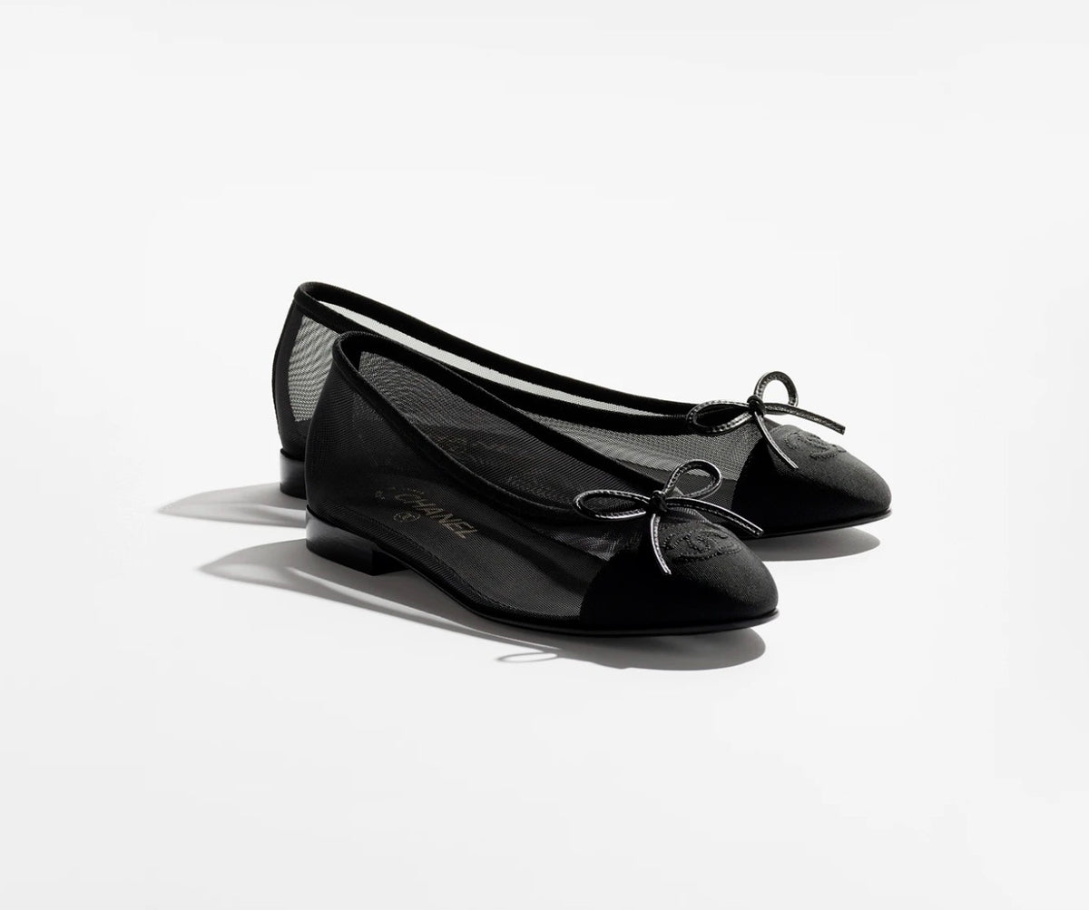 BLACK MESH BALLERINA FLATS