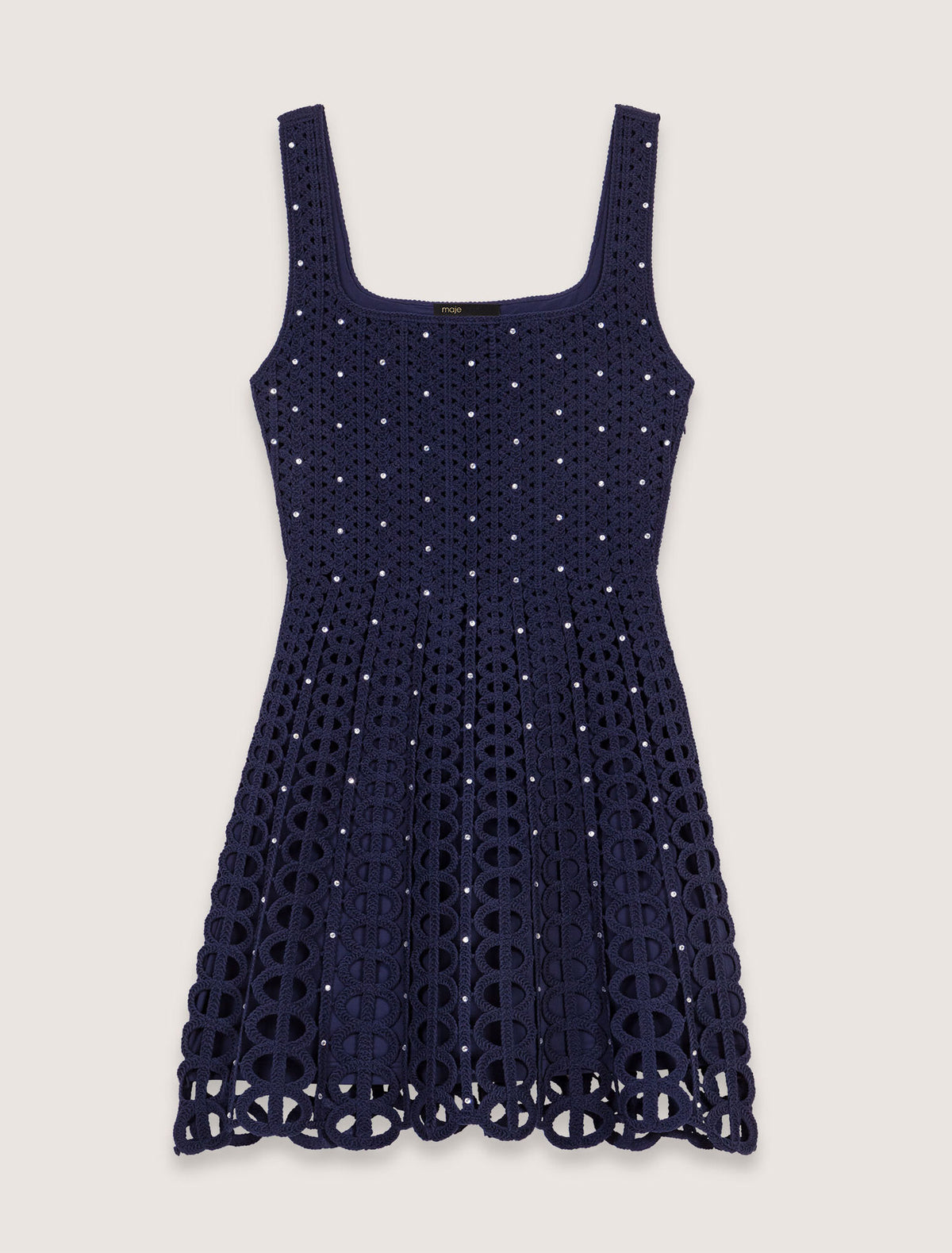 MAJE RHINESTONE MINI NAVY DRESS