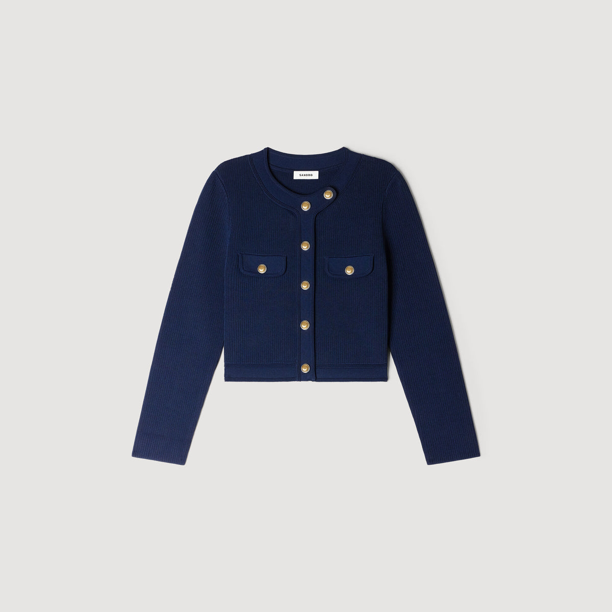 SANDRA CROPPED RIB KNIT CARDIGAN NAVY