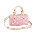 pink denim mini duffle bag
