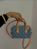 denim mini duffle bag